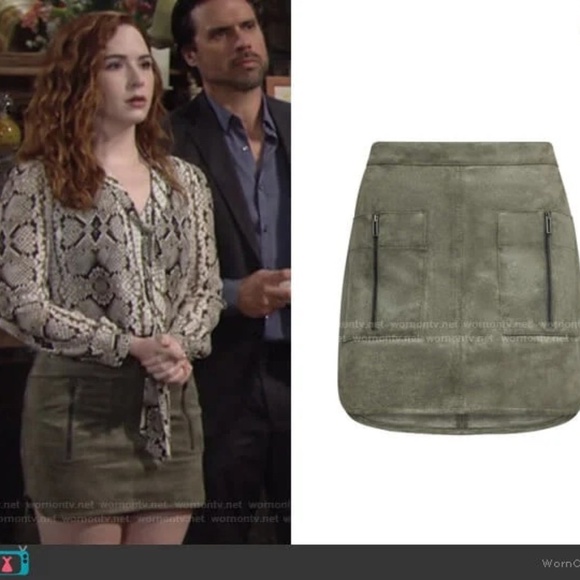 BCBGMaxazria Faux Suede Mini Skirt Olive Green XS - Picture 2 of 13